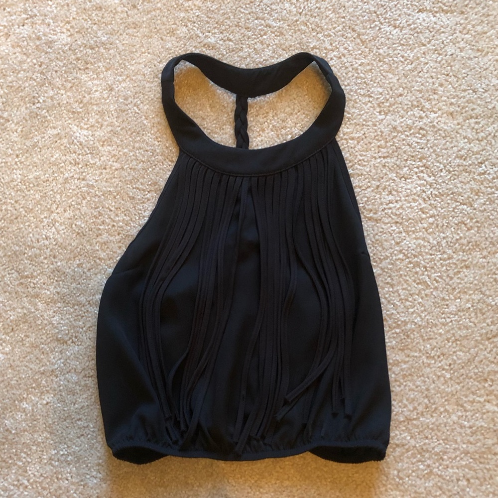 Black fringe crop top